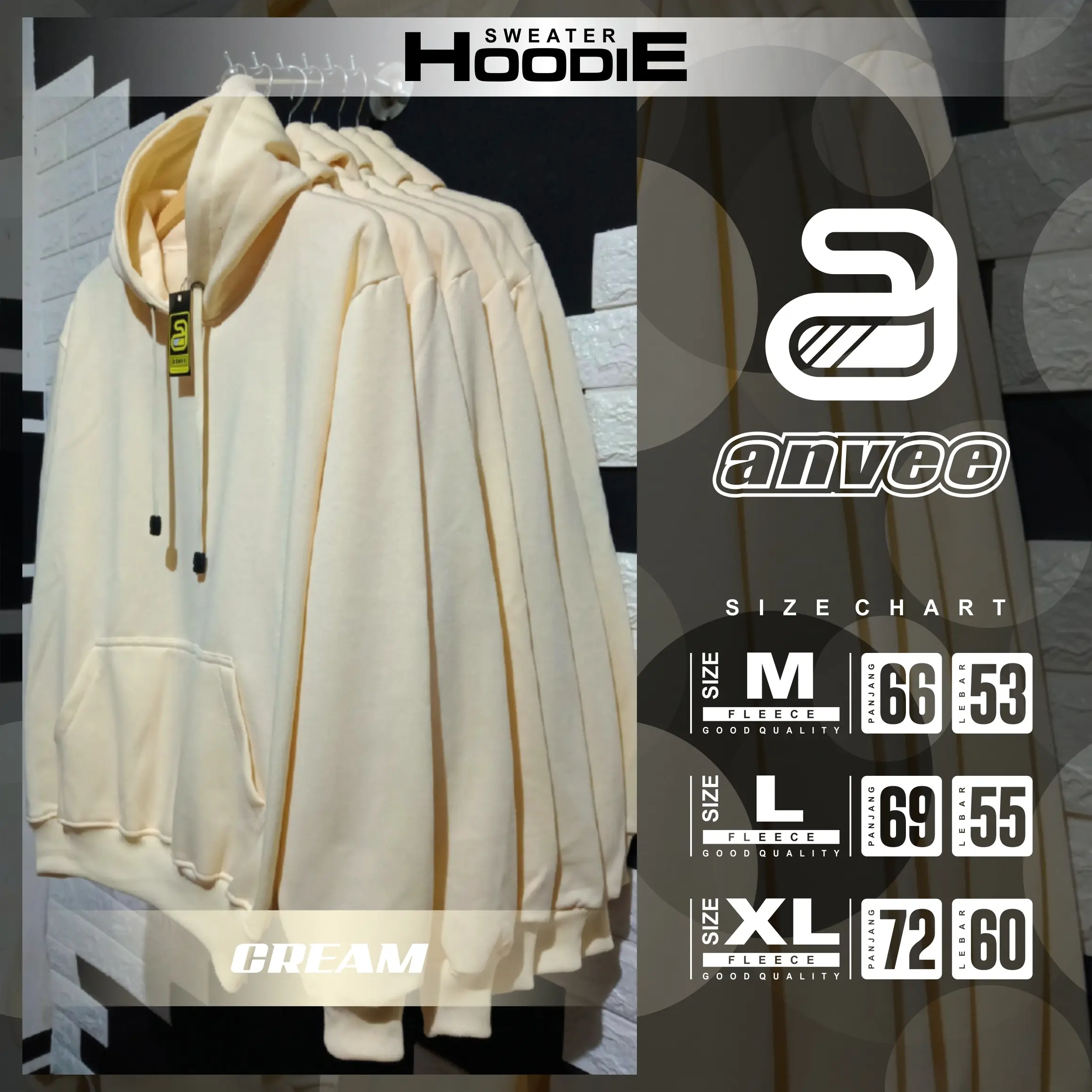 Anvee Sweater Hoodie Polos Pria Wanita Cream