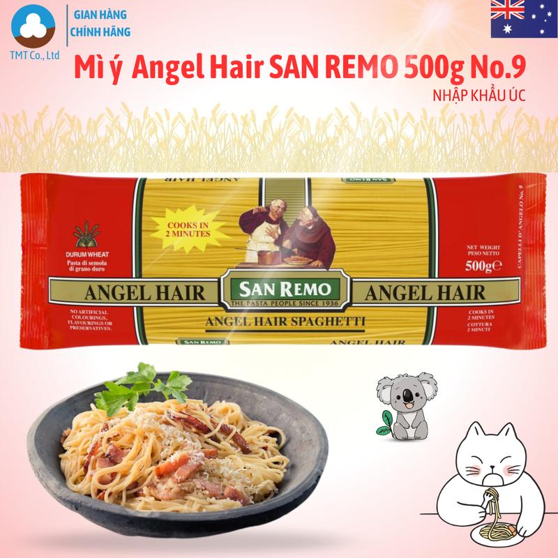 Mì Ý Spaghetti San Remo sợi nhỏ Angel Hair No.9 500g nhập khẩu Úc, làm từ lúa mì Durum, không phẩm màu