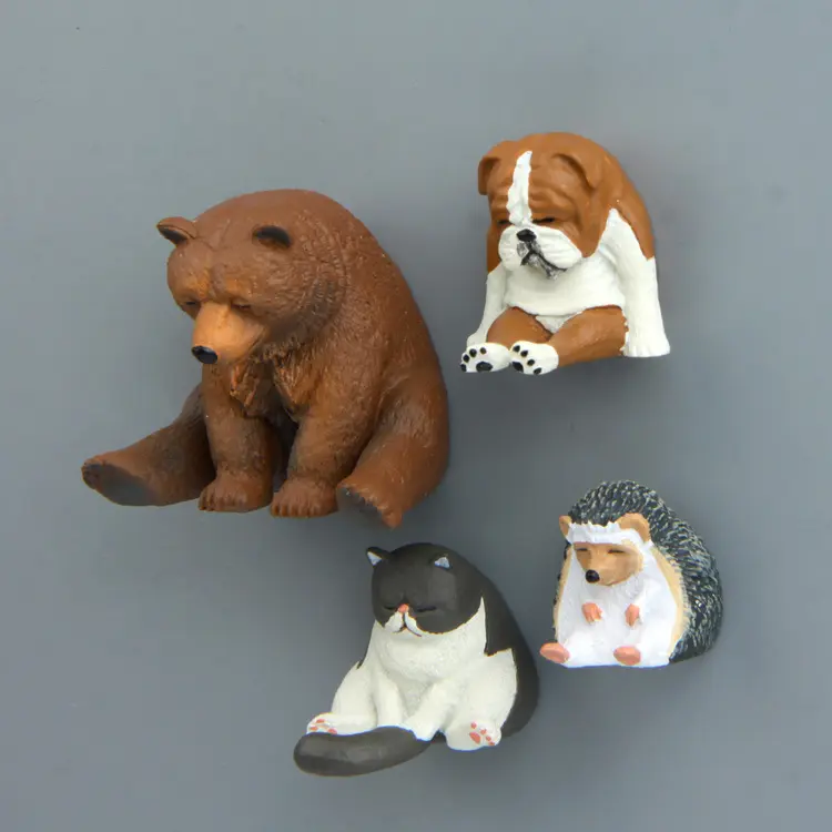 4 Small Fresh and Warm Series Japanese Sitting and Sleepy Z00 Zoo Handheld  Decor Refrigerator Stickers with Iron Magnet Stickers