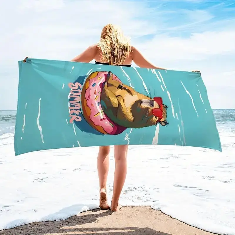 Donut Pattern Beach Towel, Creative Pattern Lightweight Beach Towel, Soft Water Absorbent Towel for Camping Yoga Travel Swimming