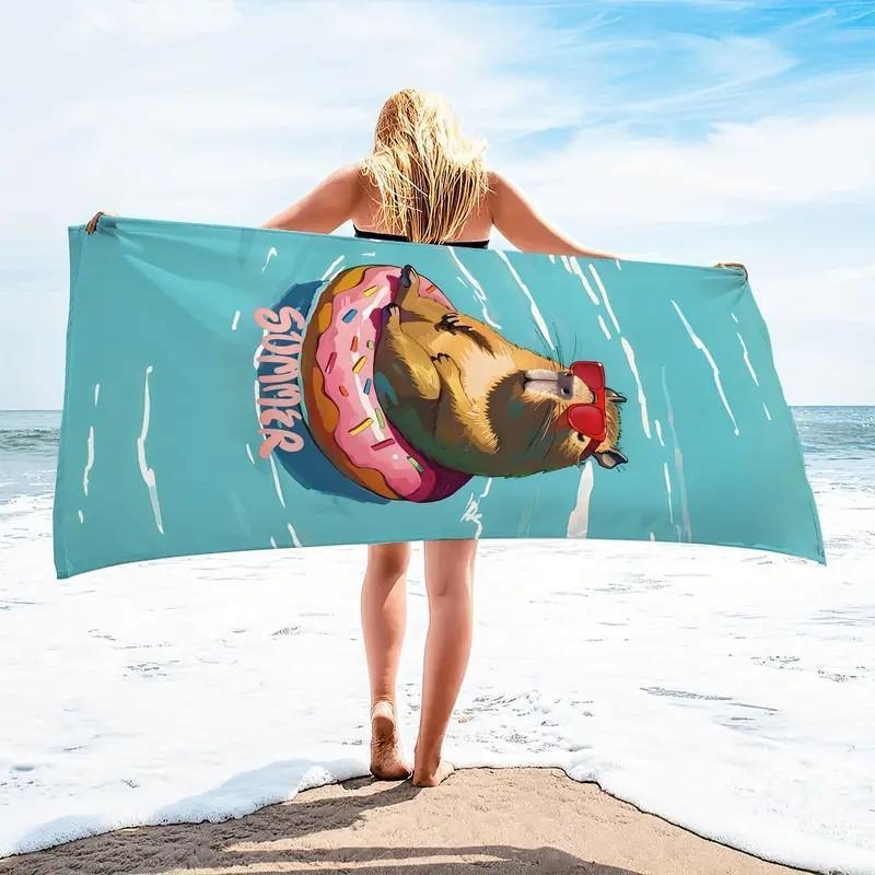 Donut Pattern Beach Towel, Creative Pattern Lightweight Beach Towel, Soft Water Absorbent Towel for Camping Yoga Travel Swimming 0
