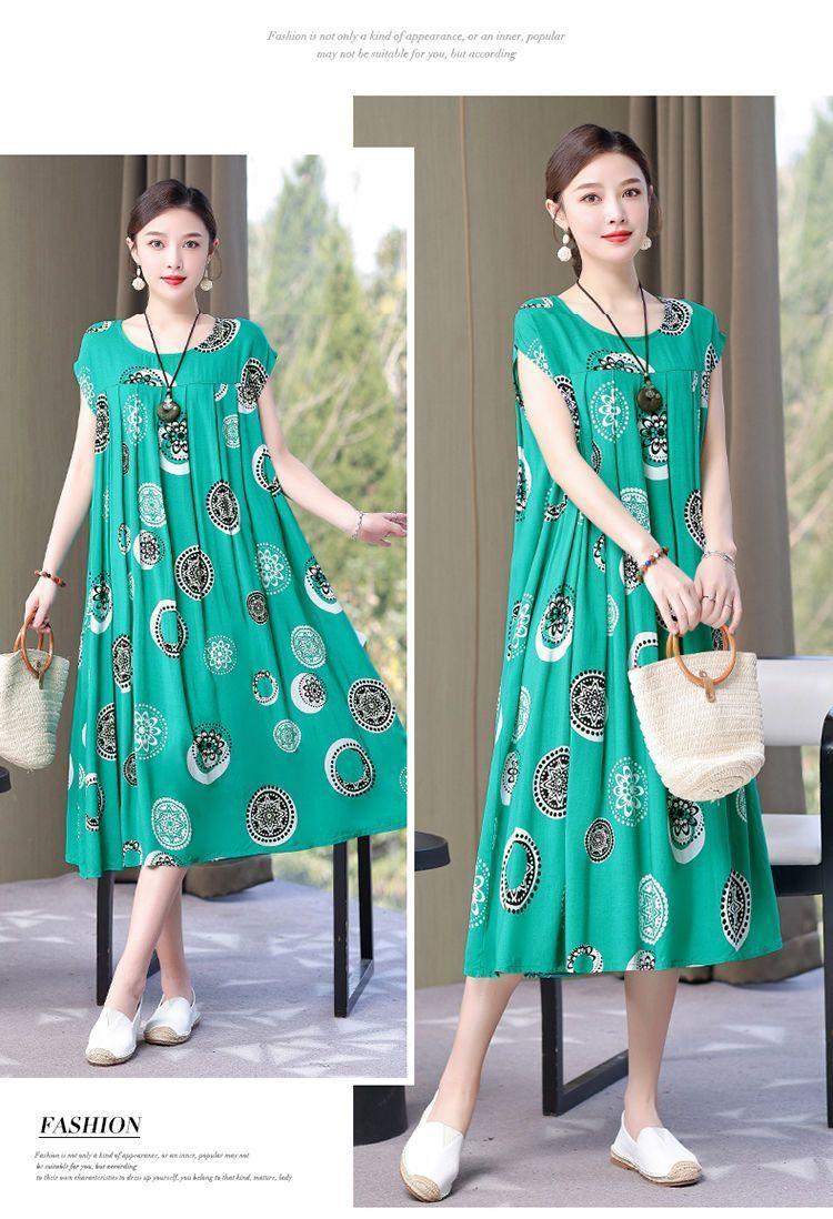 Product Introduction of Gaun Noil Poplin Saiz Besar 2024 Pakaian Wanita Bersaiz Besar Musim Panas Baru Pertengahan Umur dan Warga Emas Baju Tidur Pakaian Ibu Fesyen Musim Panas 14