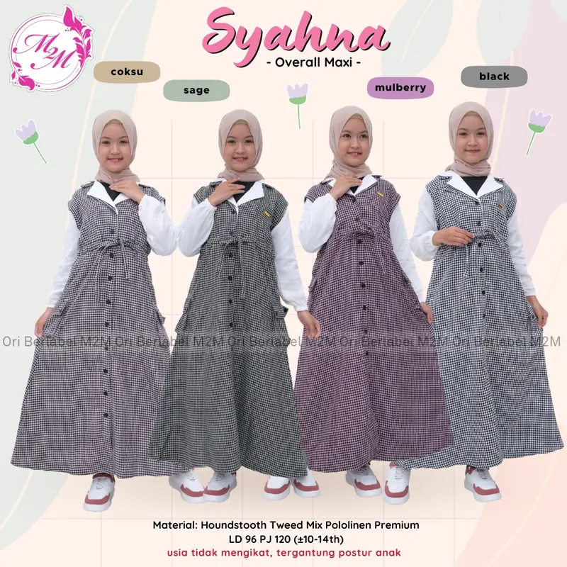SYAHNA OVERALL MAXI BAHAN HOUNDSTOOTH TWEED MIX POLOLINEN PREMIUM Original by M2M 0