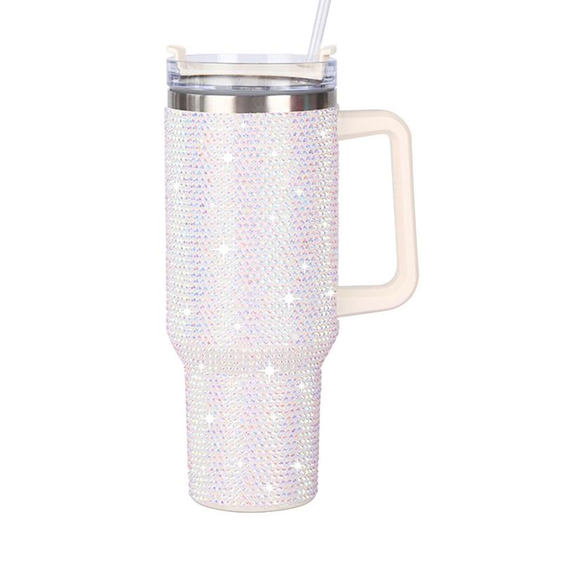 Product Introduction of Glitter Rhinestones Vacuum Flask, 1 Count 40oz Large Capacity Stainless Steel Insulated Cup, Portable Drinking Cup for Home Office School 8