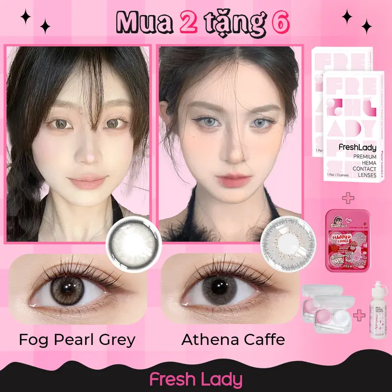 Lens kính áp tròng Fresh Lady được 6 sản phẩm màu nâu xám đen 6 tháng 0 độ làm cho đôi mắt to hơn  nửa năm 2