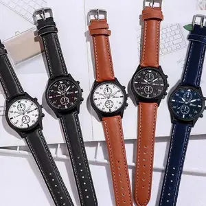 Jam Tangan Analog Fashion Pria Dan Wanita Strap Pu Leather Murah Elegan Kulit Quartz Analog Watches Waterproof