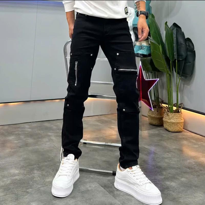 Quần jean nam dây xích chất vải dày dặn co giãn mềm mại Menswear Pants Cotton (Mã 122 & 123) - Có Túi