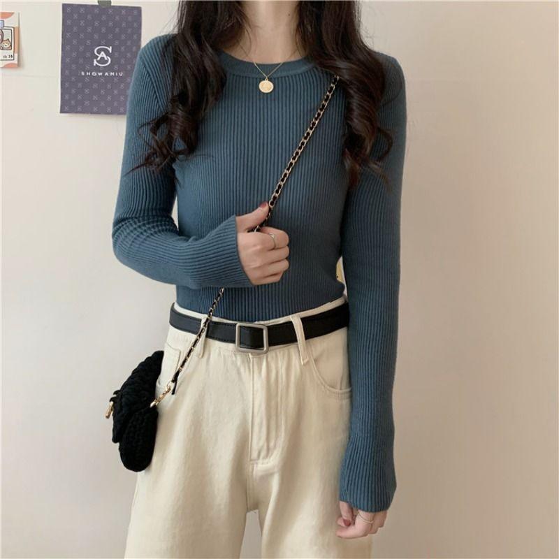 Product Introduction of Áo Len Đáy Bên Trong Trơn Mùa Đông, Phong Cách Hàn Quốc Mới, Kẻ Sọc Chìm, Cổ Tròn, Dài Tay, Thời Trang, Dành Cho Nữ Women Top 14