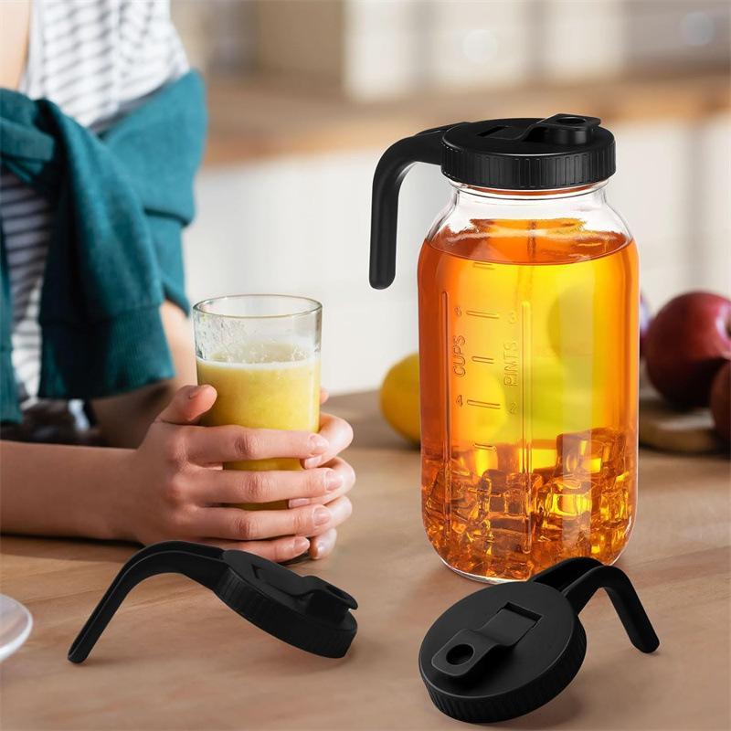 64oz Glass Mason Jar Pitcher With Pour Spout, 1 Count Cold Water Pitcher With Handle & Lid, Glass Jug For Cold Brew Coffee, Ice Beverage, Ice Juice, Lemonade 6