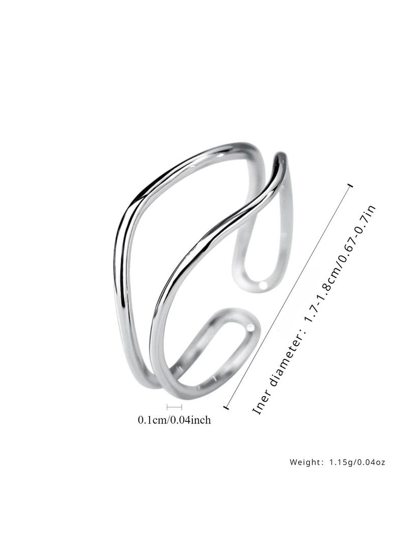 Product Introduction of 925 Sterling Silver Double Layer Hollow Out Cuff Ring, Simple Plain Ring for Women, Fashion Hand Jewelry Accessories for Party, Daily Clothing Decor 2