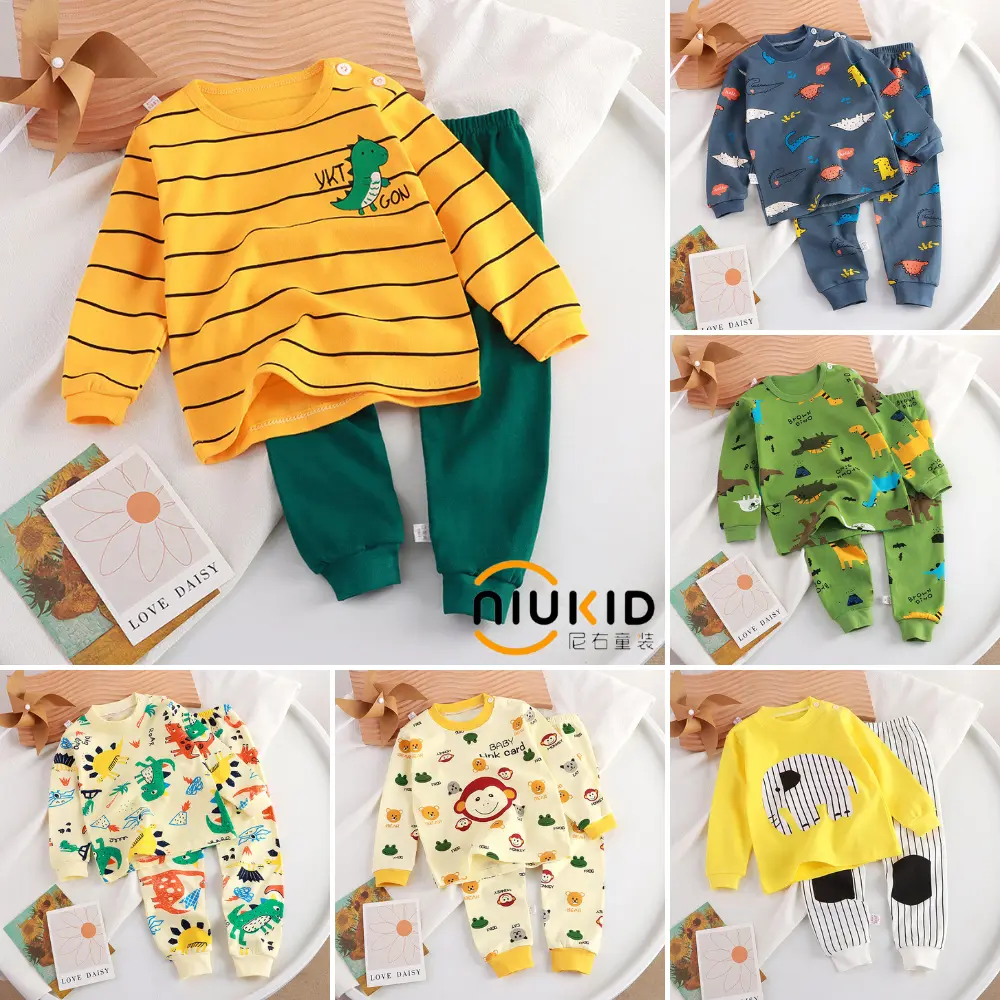 NIUKID - Setelan Anak Tidur Lengan Panjang Baju Tidur Anak Setelan Piyama Set Lengan Panjang Bahan Lembut Celana Panjang Fashion