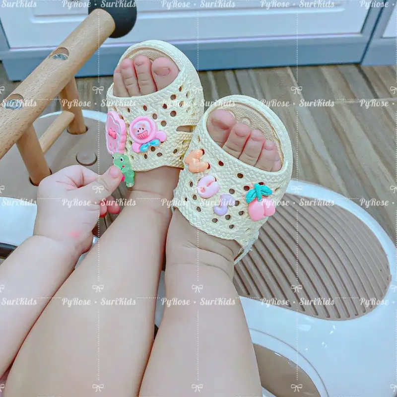 DÉP TỔ ONG CÓ QUAI HẬU CHO BÉ KÈM TICKER (size 15-19 k có quai hậu) Sandal Kem 3