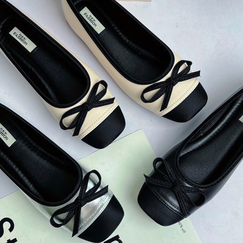Giày Bệt Nữ Mũi Vuông Đế Dẻo Quai Gắn Nơ Form Chuẩn - Shoes giày giày