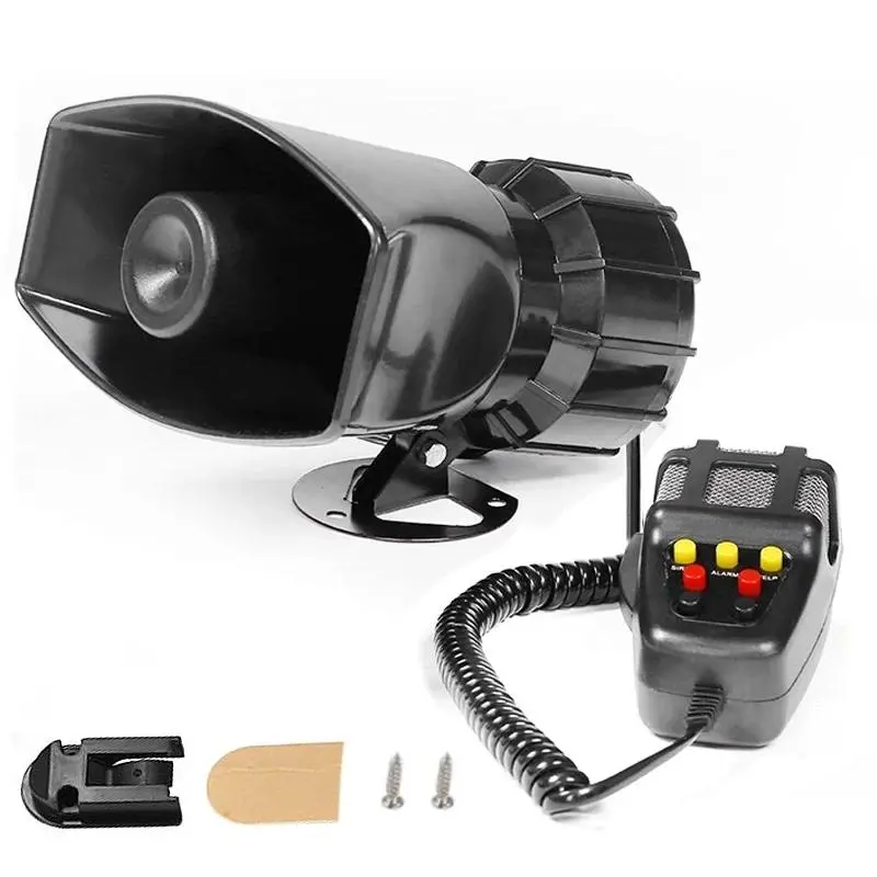 12V Car Alarm Horn Tone Sound Car Emergency Siren Automobile Siren Horn 100W Super Loud Mic PA Speaker System Emergency Amplifier Waterproof Car Accessories