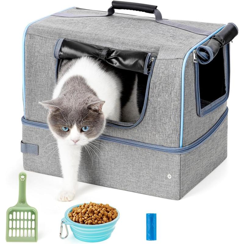 TikTok Shop Enclosed Travel Litter Box Kit with Lid Odorless Dustless Lightweight Portable Foldable Litter Box for Indoor and