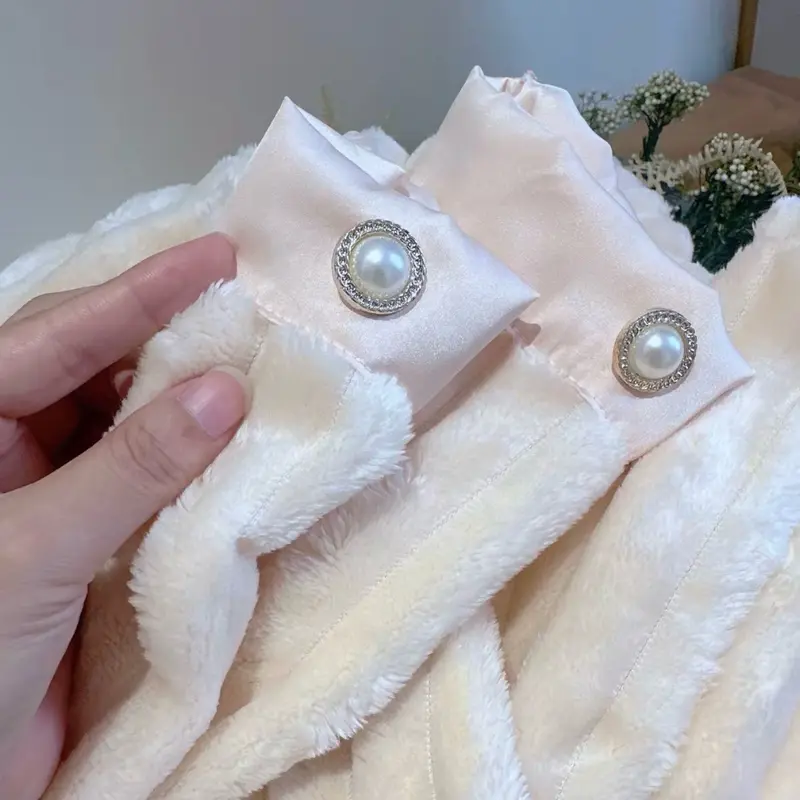 [HOT]Bộ đồ ngủ lông San Hô Bộ Pijama áo khoác cổ sen phối lụa phong cách HQ bông dày dặn,mềm mại cho nữ Women 7