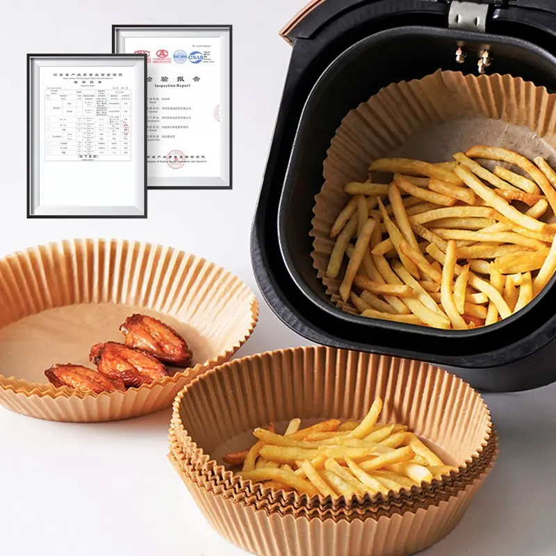 【KL-Stock】50pcs air fryer paper Air Fryer Disposable Paper Liner Non-Stick Mat Steamer Round Paper Baking Kitchen AirFryer Baking Accessories Kitchenware Stick