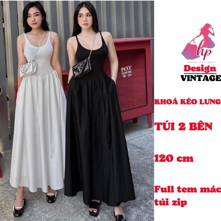 Váy maxi 2 dây dáng xòe đầm nữ dài dự tiệc mùa hè đi biểnG33 Voan Voi Dress Women