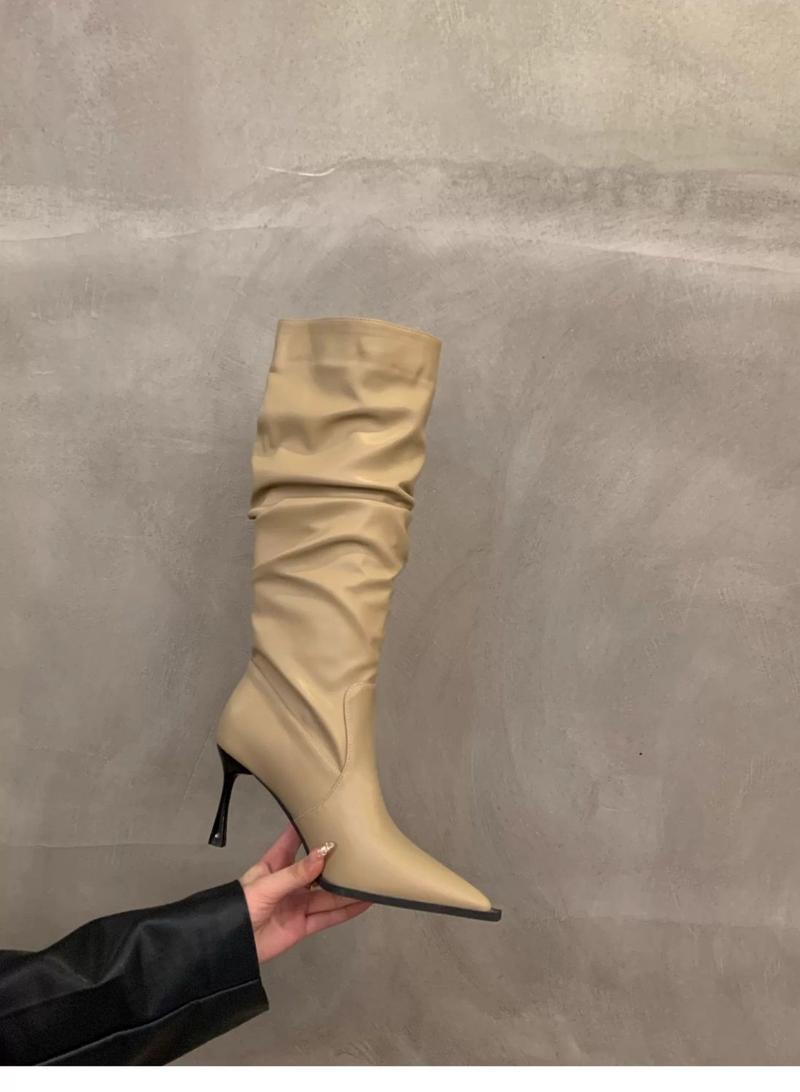 Product Introduction of 2025 Pointed Toe White High-Heeled Western Boots Female Boots New Spring Summer Slimming Pile Style Knight Spring And Autumn Boots 14