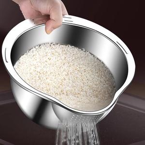 ステンレス製の米洗浄排水バスケット、1カウントの多機能キッチンツールを使用して、米、果物、野菜、台所の収納と家庭用ダイニングルームバーベキューピクニックのための組織を洗浄します。