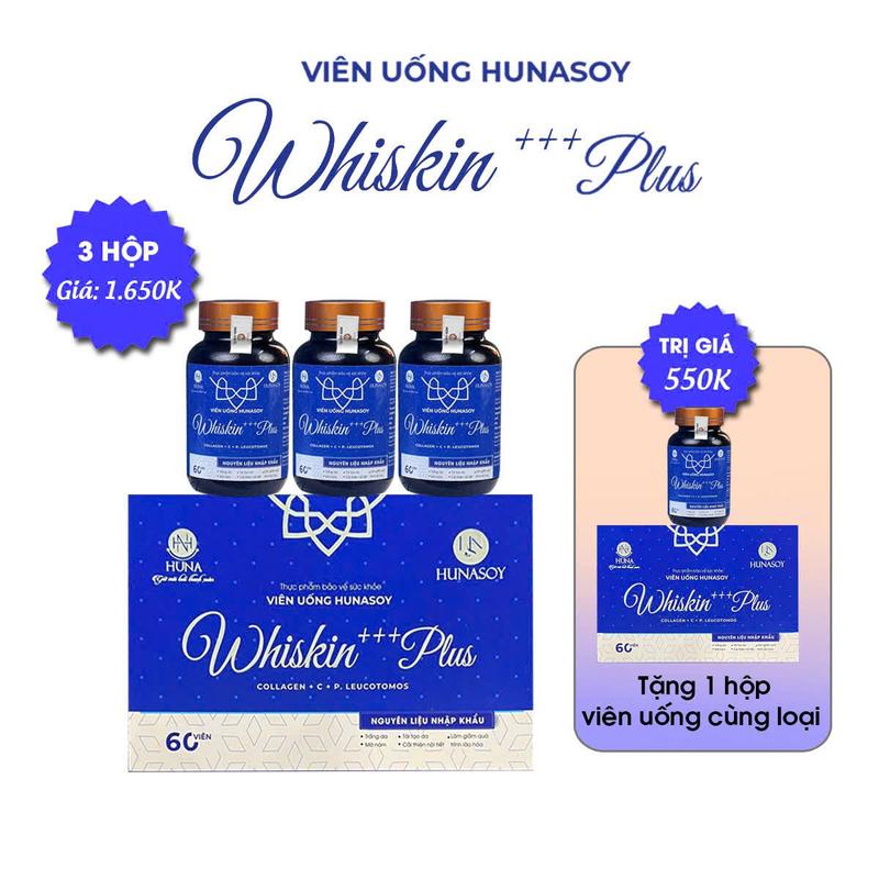 [HNS HUNASOY] 3 HỘP  WHISKIN+++ PLUS CẢI THIỆN SẮC TỐ DA ( hộp 60 viên)