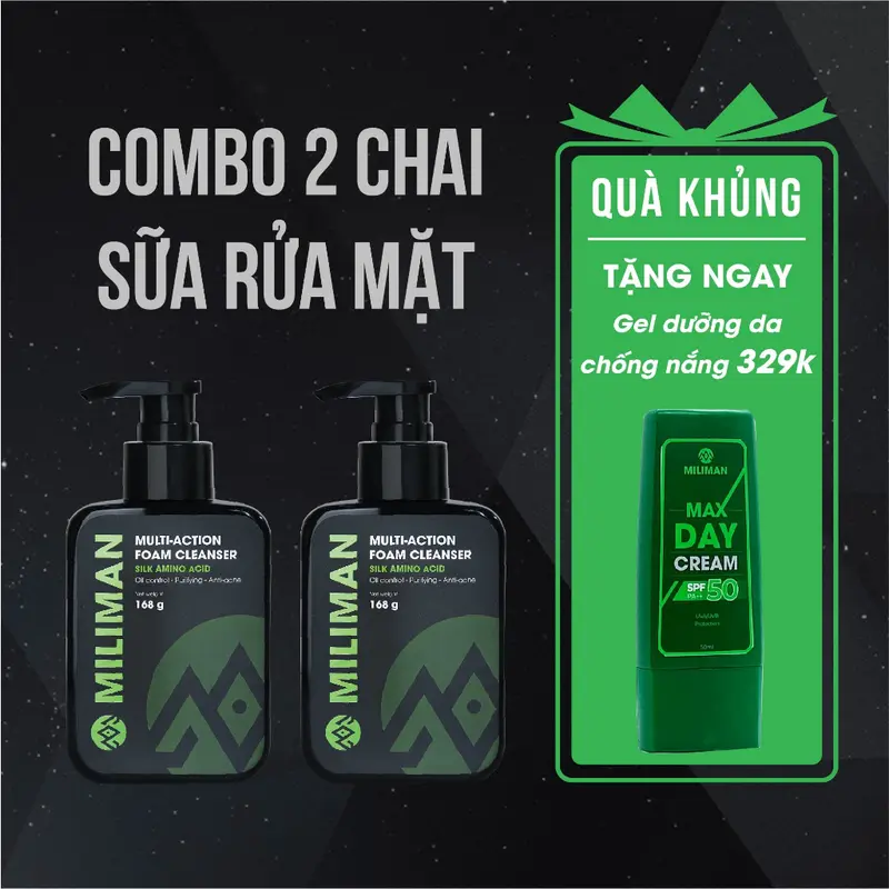 Sữa Rửa Mặt Nam Da Dầu Trắng Da Ngừa Mụn Thương Hiệu MILIMAN Multi – Action Foam Cleanser 168g Cosmetic Massage Tẩy Trang Skincare 1