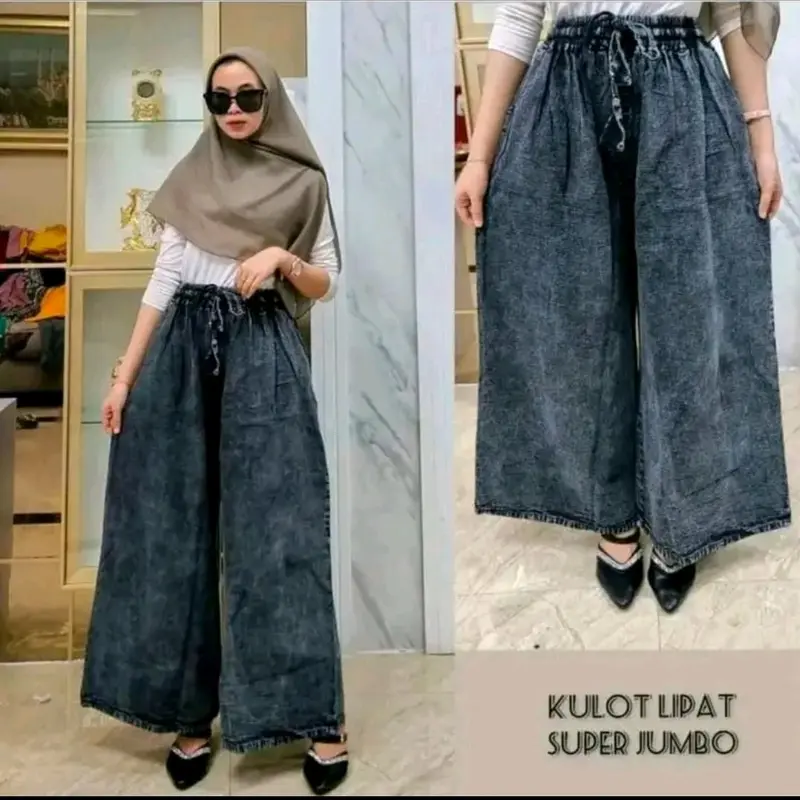 Daily Kulot Jeans Standar Jumbo Pinggang full Karet Muat BB 95 kg 0