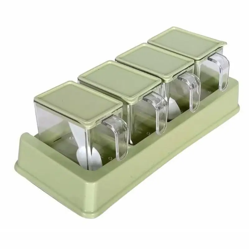 hủ đựng gia vị Lọ Gia Vị Có Muỗng Bộ 4 lọ gia vị có thìa muỗng nhựa Việt Nhât 2939 , có khay đế 3