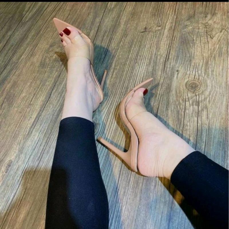 Dép gót mũi nhọn cao 9 cm  NGỌC TRINH STORE trong suốt dễ thương cho cô nàng cá tính Nữ DéP Shoes GiàY Nhung Jean Sandal Len