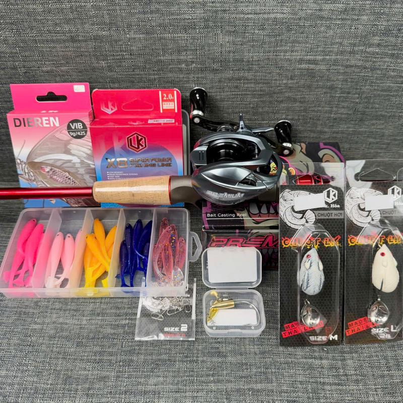 [LK HÒA] COMBO ĐẦY ĐỦ CẦN LK MÁY NGANG, BỘ 9 SẢN PHẨM, COMBO CHUYÊN LURE MÁY MONTER Đi Câu Fishing Bắt Cá Câu Cá