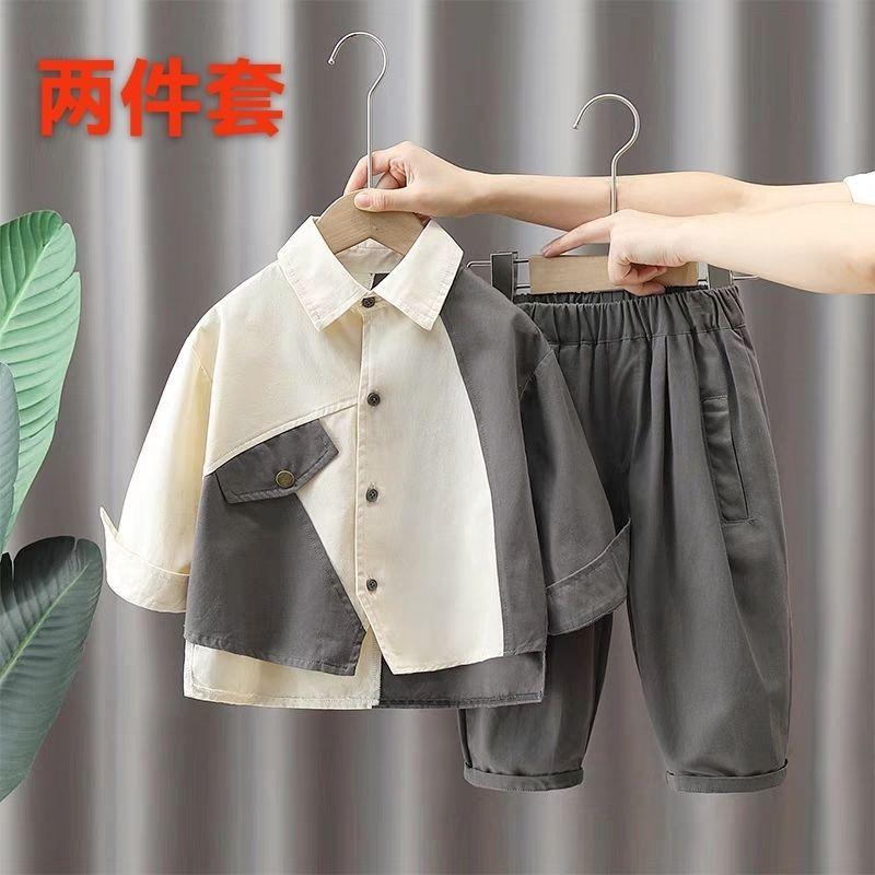 Bộ Đồ Trang Phục Mùa Thu Đẹp Trai Cho Bé Trai, Bộ Hai Mảnh Áo Sơ Mi Dài Tay Trẻ Em, Dáng Rộng Vừa Vặn, Có Cổ, Thích Hợp Cho Mùa Thu, Hàng Mới Về 2023, Tuyệt Vời Cho Bé Trai 2