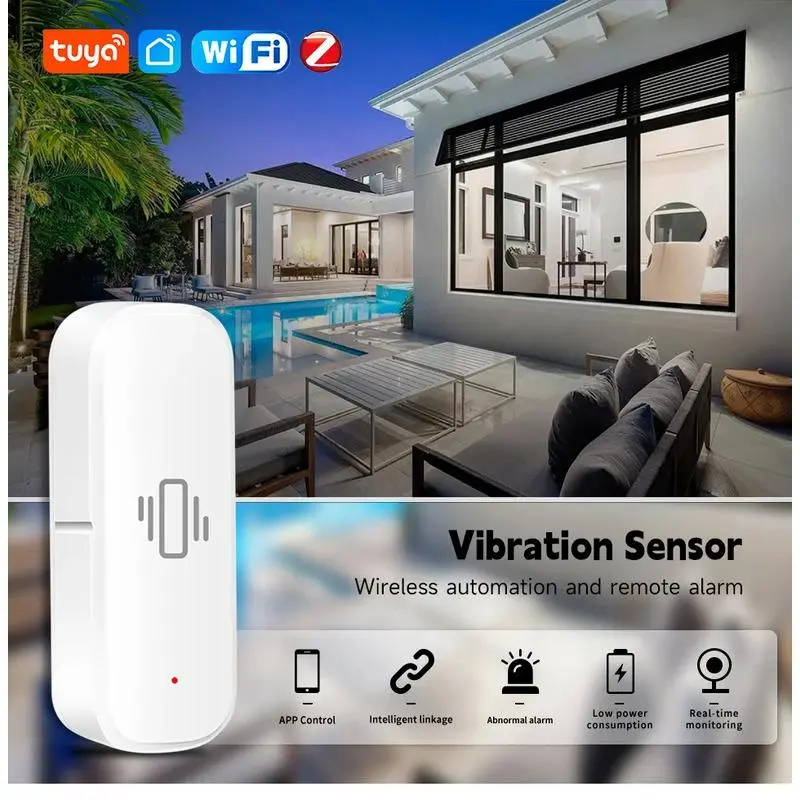 Tuya Zigbee Smart Vibration Sensor Detection Smart Life APP Notification Real-Time Monitor Motion Shock History Record