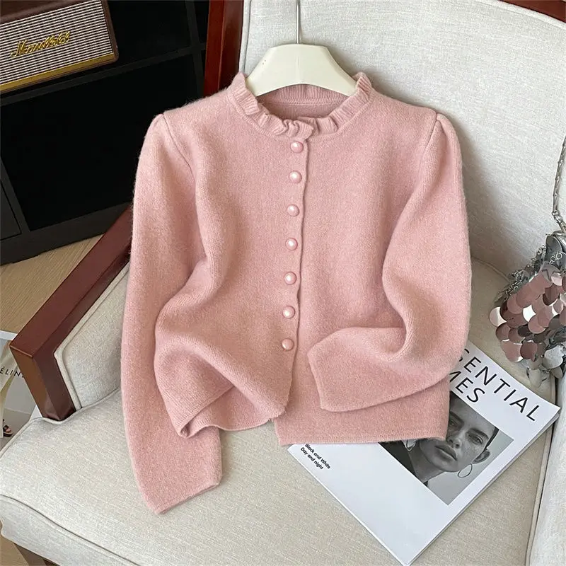 Áo Cardigan Dệt Kim Nhẹ Nhàng Phong Cách Pháp, Hàng Mới Về Năm 2025, Áo Dệt Kim Mùa Thu Cho Nữ, Áo Len Phong Cách Cổ Điển, Với Áo Khoác Selvedge Dây