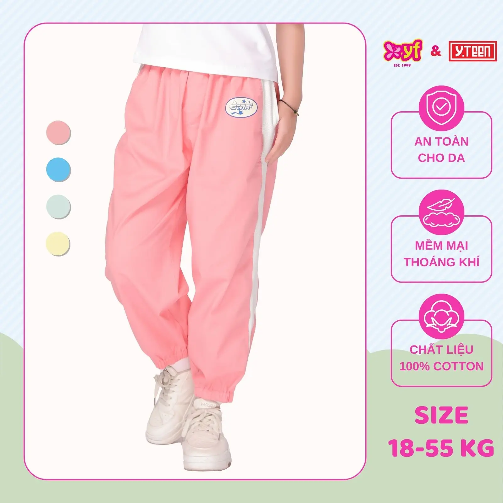 Quần Thun Dài YF Form Rộng Thể Thao sport Cho Bé Gái Từ 18-55 KG Chất Vải Cotton Mềm YQX029-4
