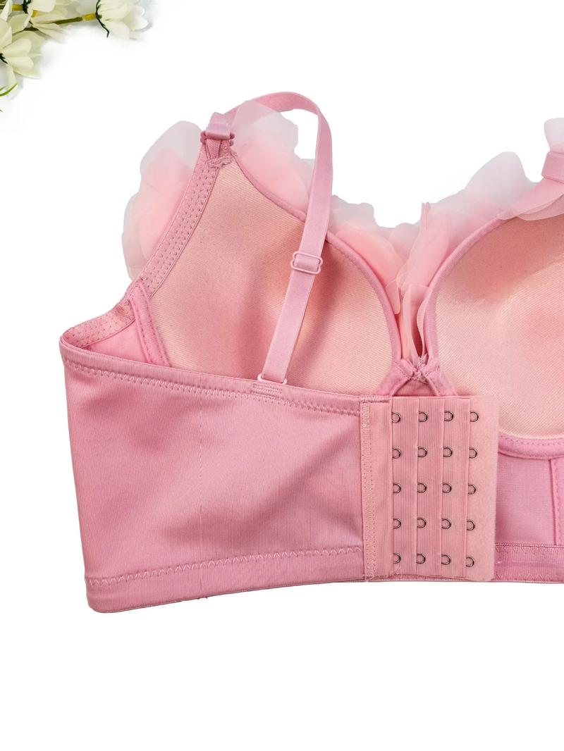 Product Introduction of Triangle Cup Underwire Backless Bra with Rose Red Flower Petals and Diamonds  Bras Outside Fishbone Inner Bralette 16