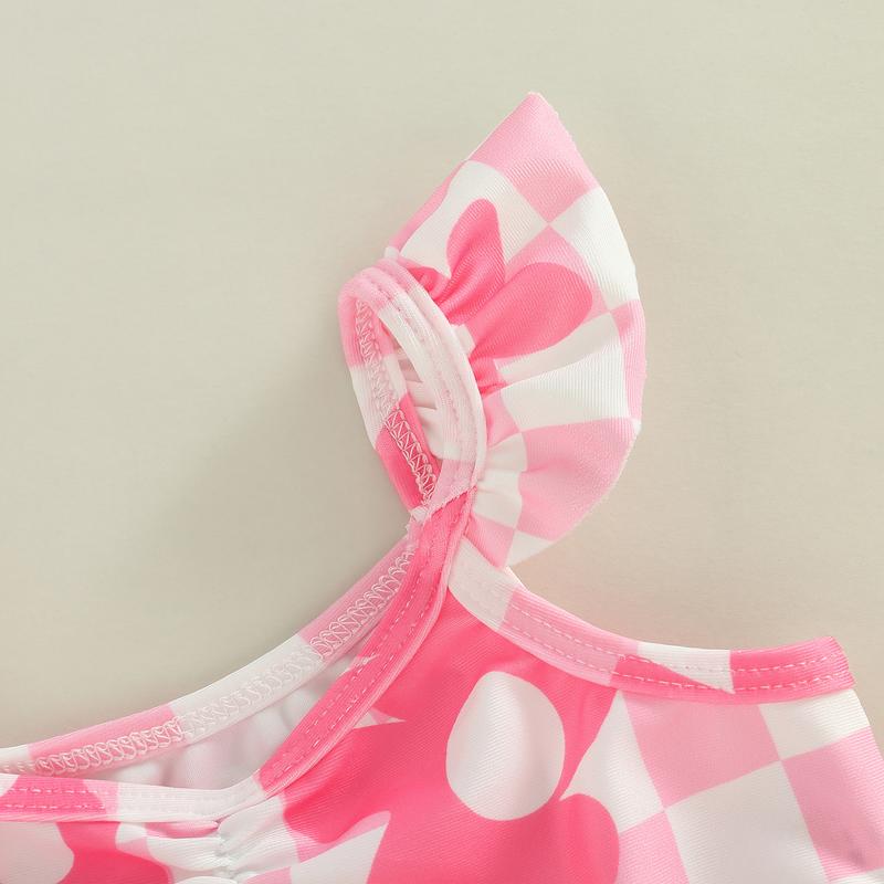 Product Introduction of Toddler Kid Baby Girls Bikini Set, Plaid Flower Print Fly Sleeve Camisole with Briefs Bathing Swimsuit for Summer Beach Playsuit 6 9 12 18 24 Months 2-3 Years Old Kid 40