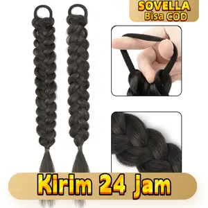 2PCS Rambut Palsu Kepang / Rambut Sambung Box Braids Panjang / Wig Ponytail Korea Style / Aksesoris Rambut Wanita Stylish untuk Penampilan Modern & Elegan
