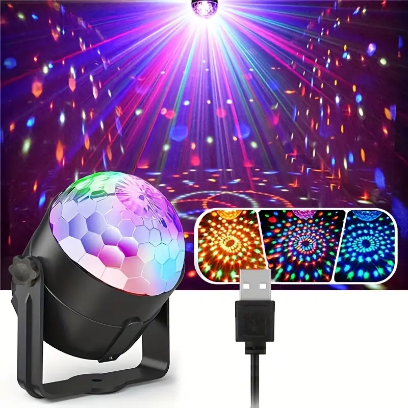 Đèn sân khấu bóng ma thuật LED RGB, 7 màu, Đèn vũ trường kích hoạt bằng giọng nói, dành cho gia đình, KTV, đám cưới và biểu diễn khiêu vũ, 1 cái