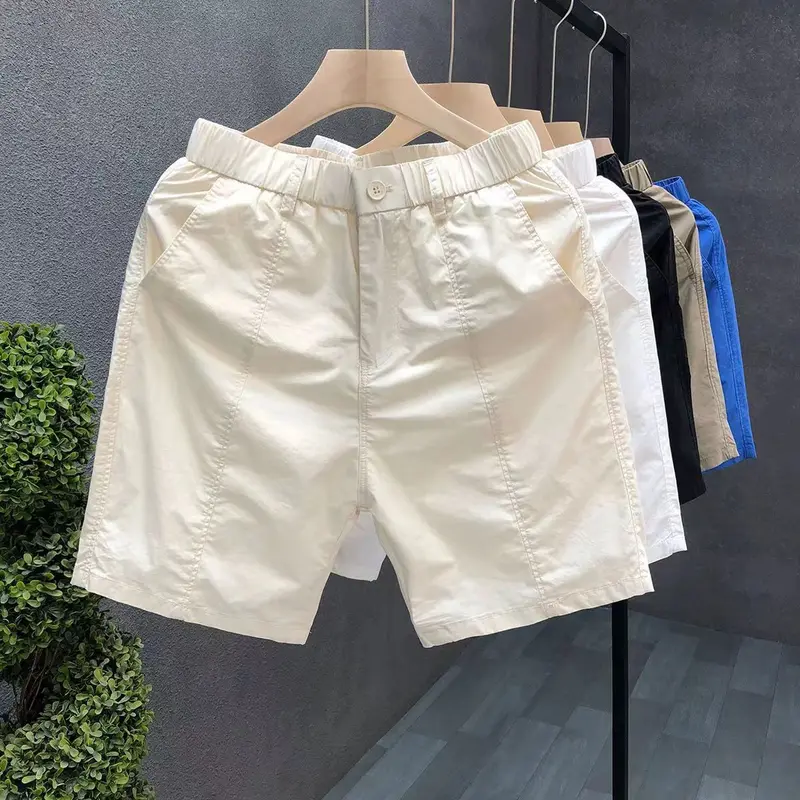 Quần Soóc Trơn Phong Cách Phương Tây, Trang Phục Mùa Hè, Dành Cho Nam Giới, Xu Hướng Thương Hiệu Thời Trang, Quần Soóc Đi Biển Mỏng, Dáng Ôm, Áo Mặc Bên Ngoài Thẳng, Quần Thường Ngày 2