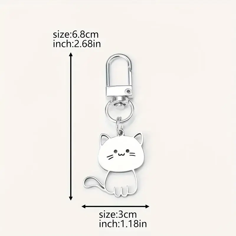 1pc Silvery Cute Cat Keychain Cartoon Animal Stainless Steel Keyring Backpack Hanging Pendant Bag Charms Gifts For Women Girls 2