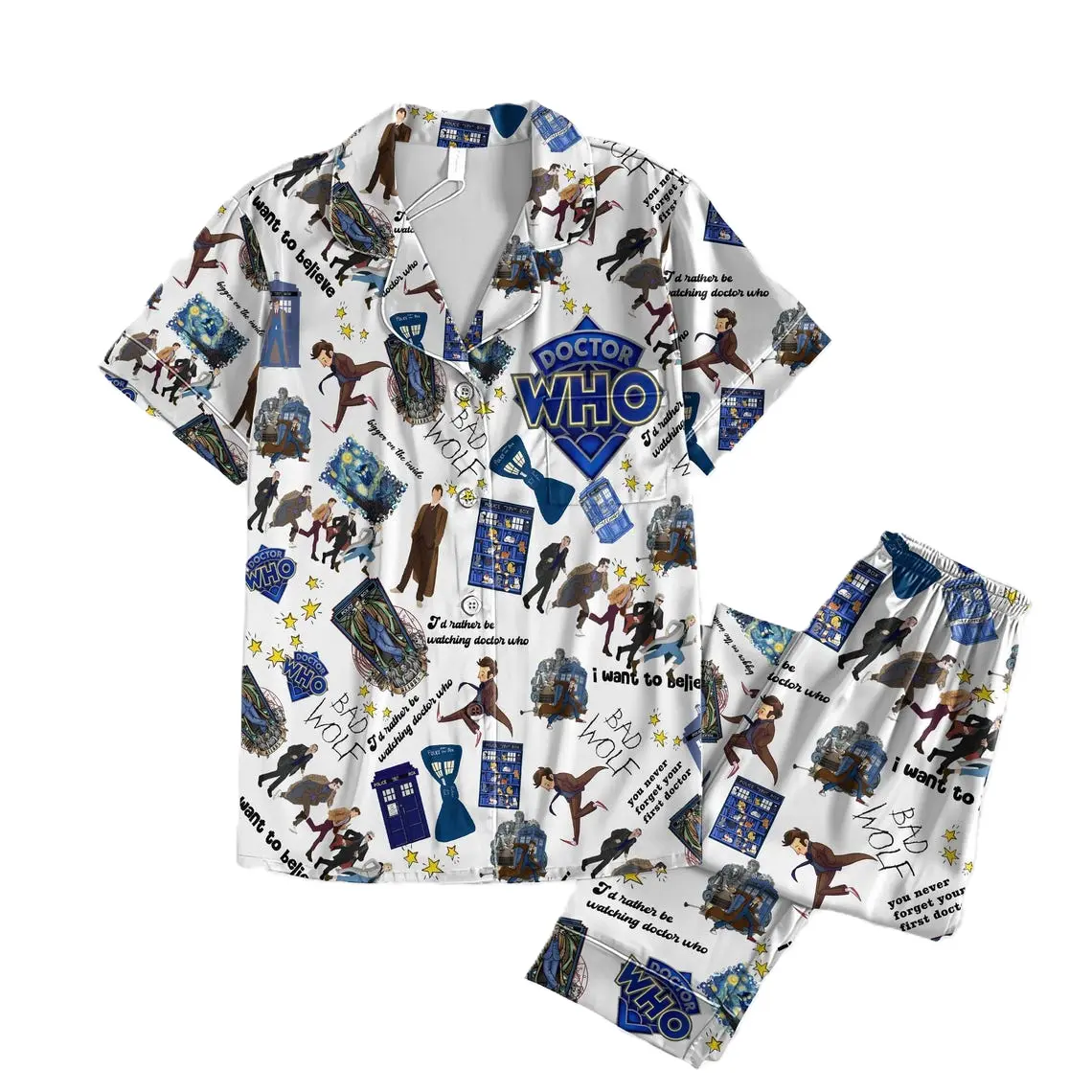 Doctor Who Short Sleeve Pyjamas, Dr Who Pyjamas Set, Police Box Shirt, Movie Lover Gift For Her Him