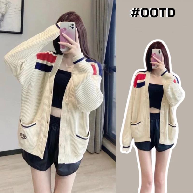 Áo len cardigan nam nữ kẻ vai xanh đỏ mã A03 aolen áo khoác đi học