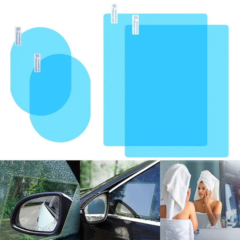 Phim trong suốt chống mưa cho ô tô, Bộ 8 cái, Phim bảo vệ gương chiếu hậu, Chống sương mù, Phim chống thấm nước 1