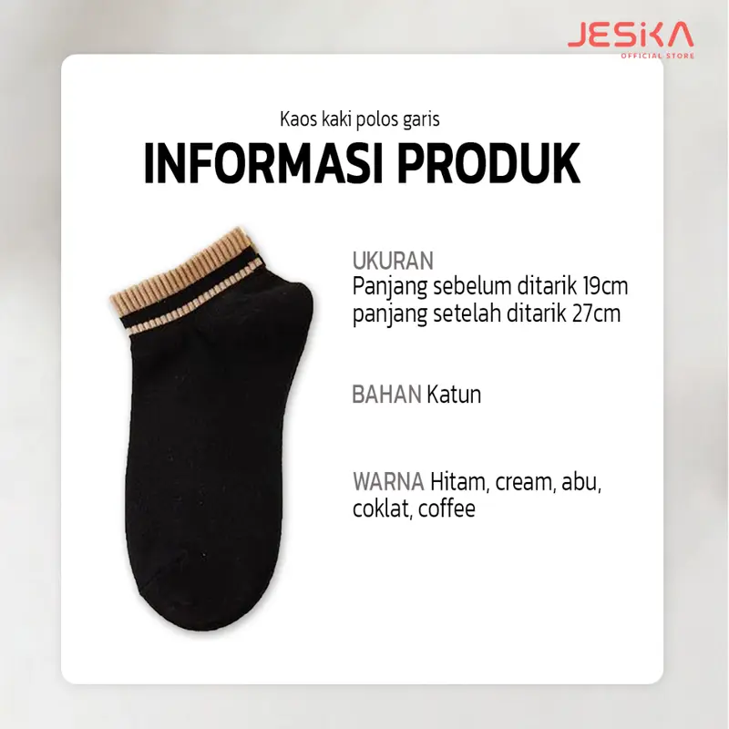 Kaos kaki katun pendek semata kaki pantofel loafers cotton elastis untuk anak sd remaja pria Wanita motif garis elegan warna coklat cream coksu polos lucu aesthetic 6