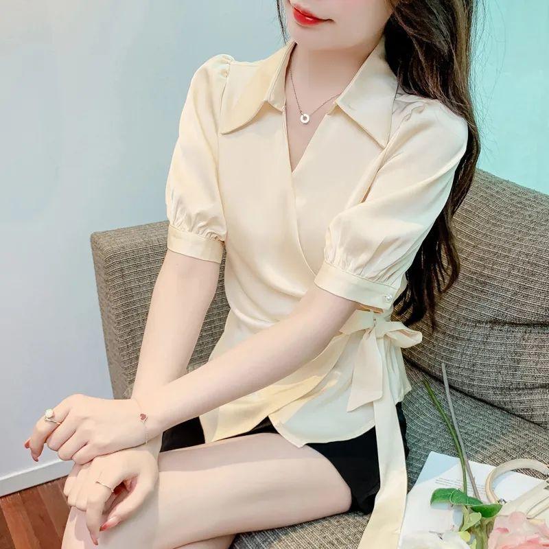 Product Introduction of Áo Sơ Mi Voan Sang Trọng Cao Cấp, Dành Cho Nữ, Trang Phục Mùa Hè, Eo Bó Sát, Phong Cách Phương Tây, Áo Sơ Mi Cổ Chữ V, Thường Ngày Và Bó Sát, Thanh Lịch, Áo ngắn Tay Năm 2025 1