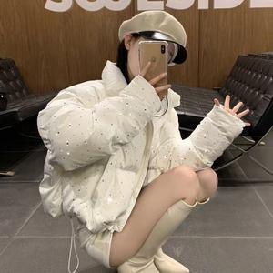 高度スターリースカイラインストーン厚手コットンジャケット 新しいしいスタイリッシュなダウンジャケット 小柄の女性向けけ