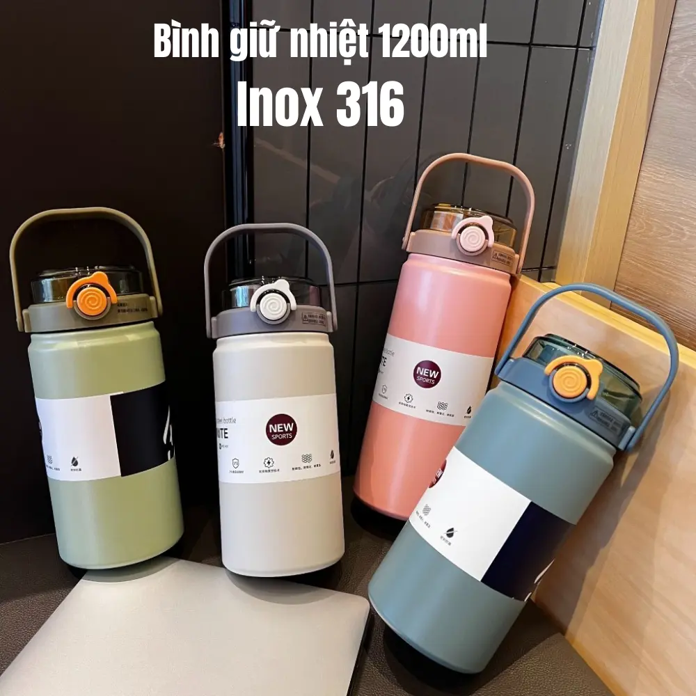 Bình Giữ Nhiệt 1200ml Inox 316 Có Quai Xách Giữ Nhiệt Đến 12h binh  nuoc