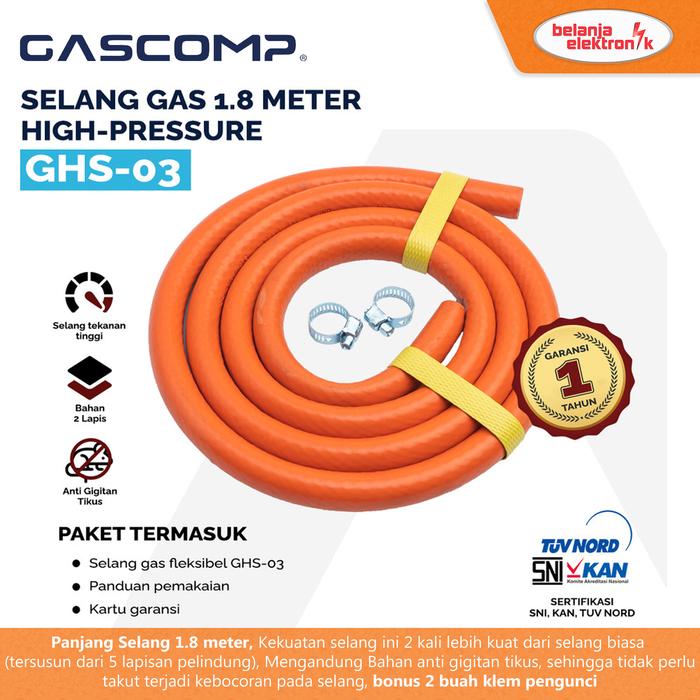 Jual GASCOMP Selang Regulator Kompor Gas GHS-03 (HP 1.8M) High Pressure ...