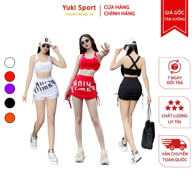 Bộ đồ tập gym yoga aerobic đi biển AH-06, quần váy rút dây