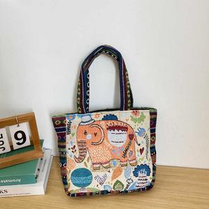 Beg Tangan Bersulam, Gaya Etnik, Retro Artistik, Beg Bahu Tunggal, Untuk Wanita, Kapasiti Besar, Beg Tote Bersulam Dua Sisi Bags Totebag